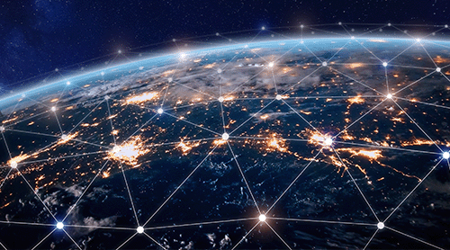 Wereldwijd telecommunicatienetwerk met knooppunten verbonden rond de aarde